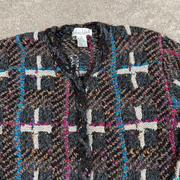 Vtg Cardigan Sweater Debra Lubell Size M Mixed Media Gray Grandma Old Money - Picture 2 of 6